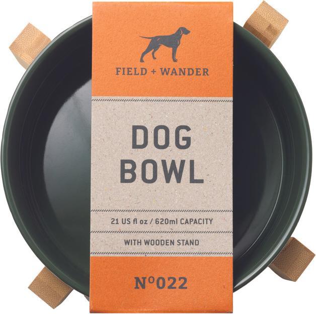 Actual product image Field + Wander Ceramic Dog Bowl With Bamboo Stand