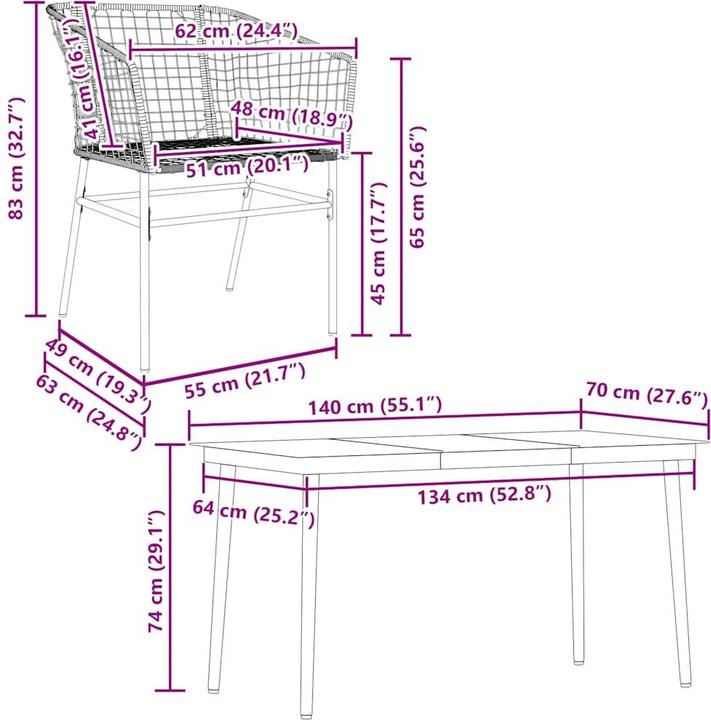 Produktbild vidaXL Garten Essgruppe (140 x 70 x 74 cm)