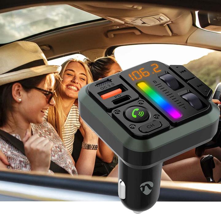 Actual product image Nedis Car Audio FM Transmitter - Fixed - Hands-free - 1" - Amber Screen - Bluetooth - PD 18 W/PD 2