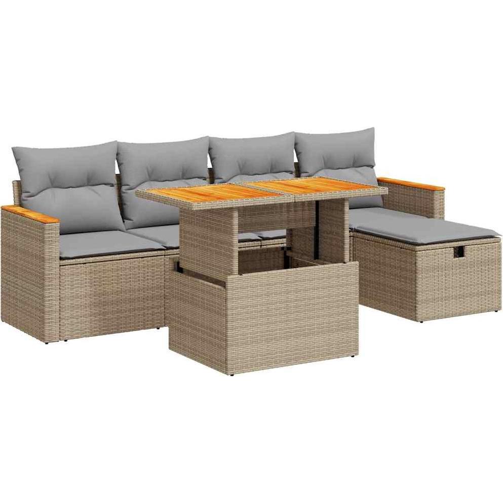 VidaXL, Gartenlounge, 6-tlg. Garten-Sofagarnitur mit Kissen Beige Poly Rattan