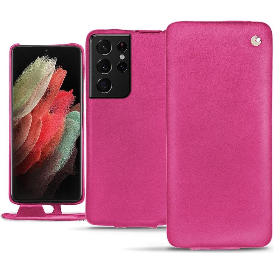 Noreve Lederschutzhülle vertikal (Samsung Galaxy S21 Ultra), Smartphone Hülle, Rosa