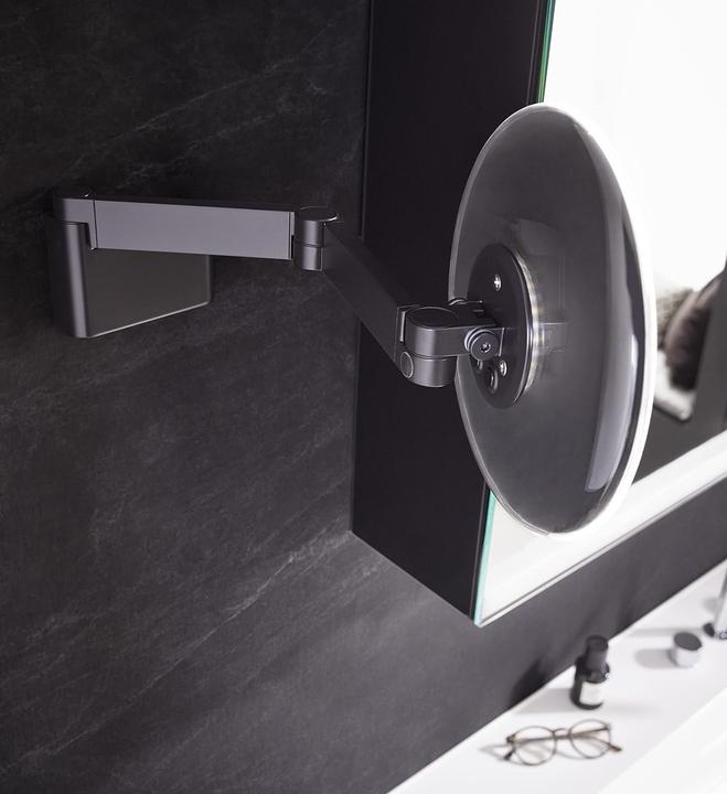 Actual product image Emco LED shaving/cosmetic mirror EVO round, wall model, 2-arm 5-fold black