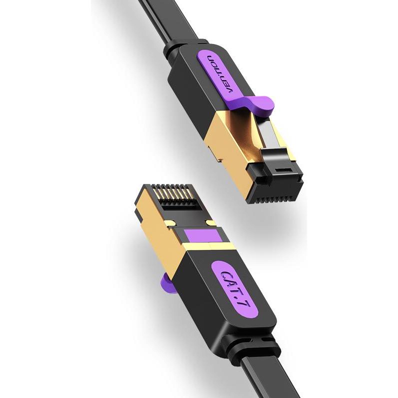 Thumbnail - Vention Flat UTP Category 7 Network Cable ICABJ 5m Black (CAT7, 5 m), Netzwerkkabel