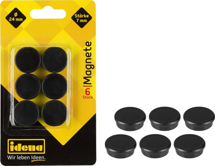 Actual product image Idena Magnets round 6 pieces, black, Ø24mm (6 x)