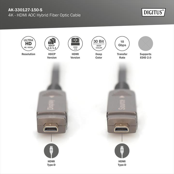 Produktbild Digitus 4K - HDMI® AOC Hybrid Glasfaserkabel mit abnehmbaren Stecker (15 m)