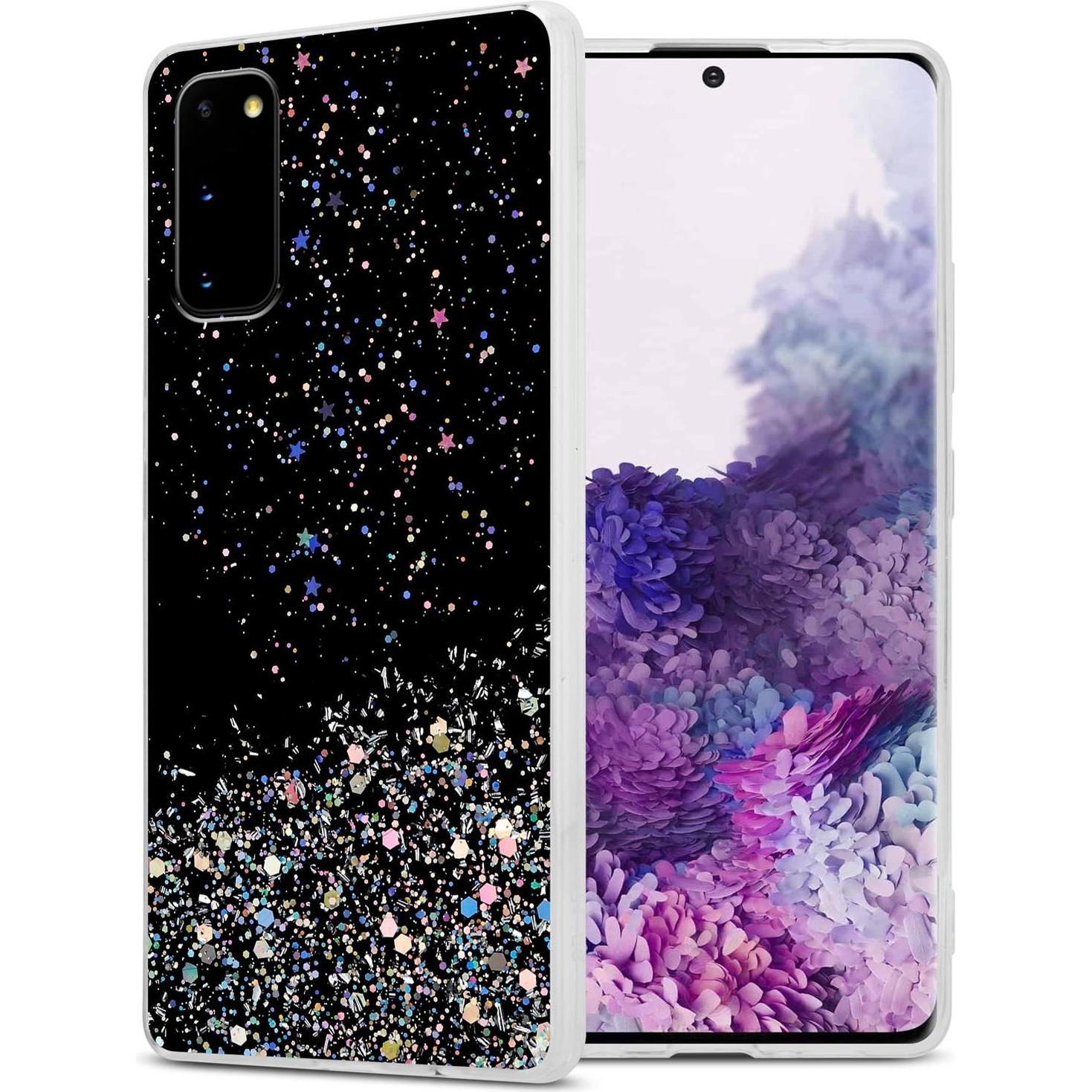 Cadorabo TPU Cover funkelnder Glitter (Samsung Galaxy S20+), Smartphone Hülle, Schwarz
