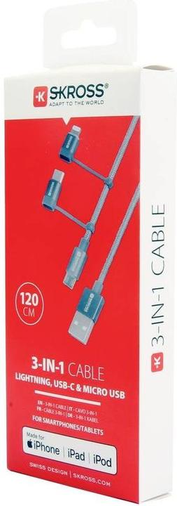 Actual product image Skross USB Charge and Sync Cable 3in1 Cable (1.20 m, USB 2.0, 36 W)