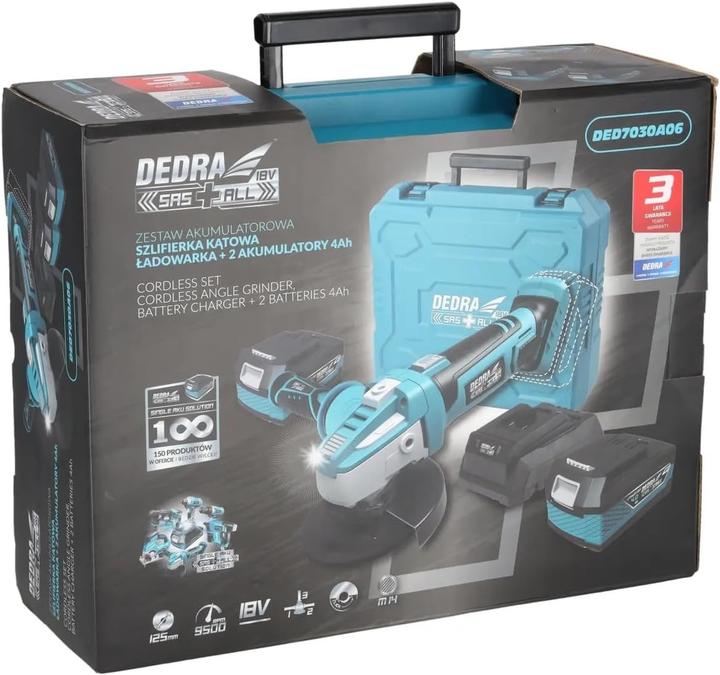Actual product image Dedra Tool set in a housing SAS+ALL DED7030A06, angle grinder, two 4Ah batteries, charger (125 mm)