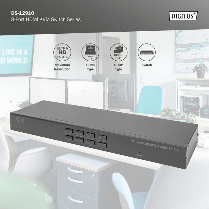 Produktbild Digitus Desktop 8 Port HDMI KVM Switch Single View