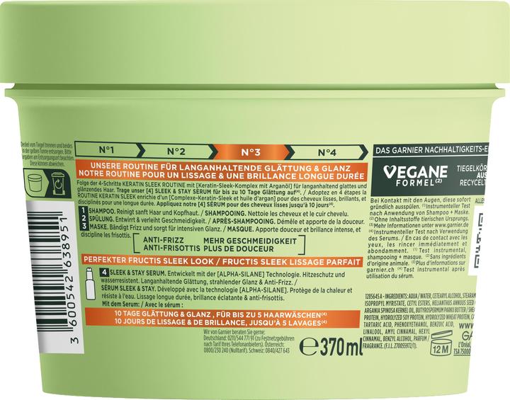 Valeurs nutritives et ingrédients Garnier Keratin Sleek (370 ml)