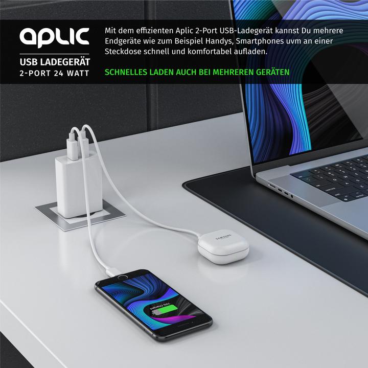 Image du produit Aplic Chargeur USB 4800 mA, banque d'énergie à 2 ports avec Smart Charge + Solid Charge, puissant 24W (24 W, 2 ports)