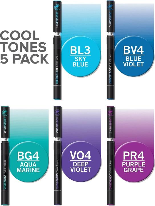 Produktbild Chameleon Aquarellfarbstifte Brushpens Blautöne, 5 Stück (5 x)