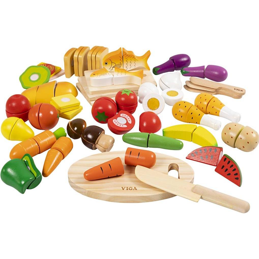 Viga Toys, Accessori supermercato giocattolo, VIGA cuttable wooden food play set