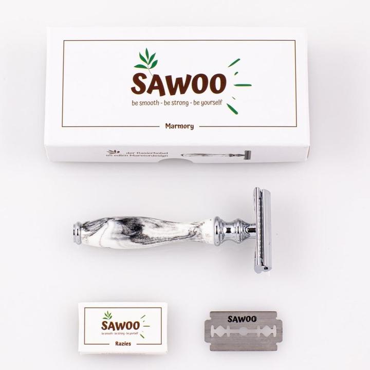 Immagine prodotto Sawoo Rasoio Marmory in ottone di alta qualità con 10 lame incluse