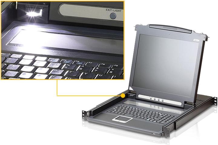Produktbild Aten CL1000M CH Single Rail 17"-LCD-Konsole, 19" 1HE, CH-Layout (PS/2-USB, VGA)