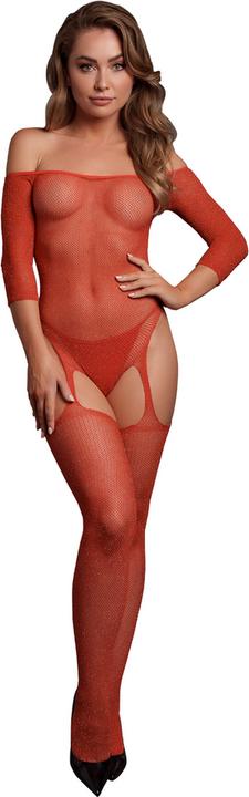 Produktbild Le Désir Shimmering Off the Shoulder Bodystocking - One Size - Red/Gold Glitter (One Size)