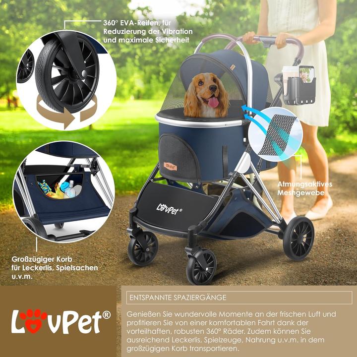 Produktbild Lovpet 3in1 Hundebuggy (Katze, Hund, Komplett zu öffnen, Faltbar, Atmungsaktiv)