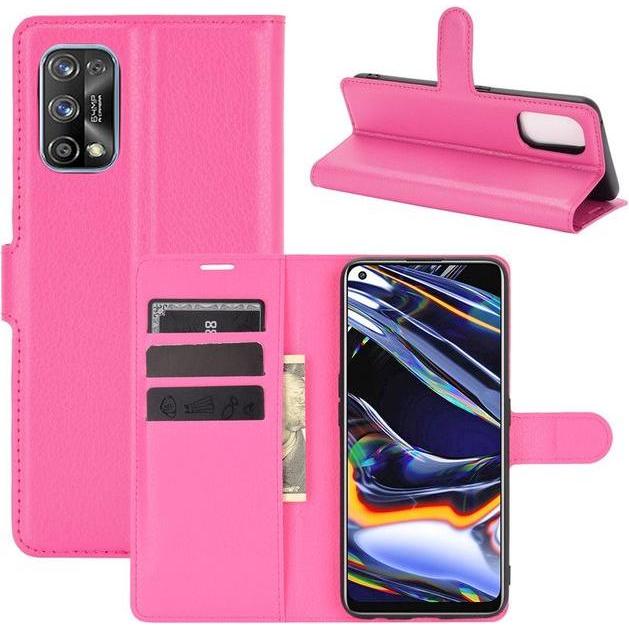 MU Classic Litchi Leder Bookcover Series (Realme 7 Pro), Smartphone Hülle, Rosa