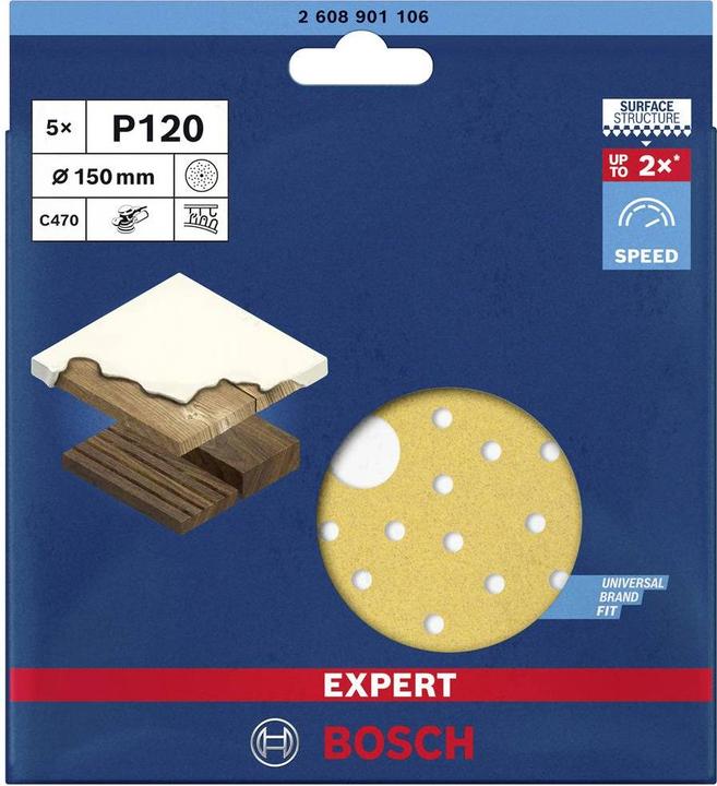 Actual product image Bosch Professional Zubehör EXPERT C470 Sandpaper multi-hole for random orbital sander, 150 mm, G 120, 5-pcs. (120)