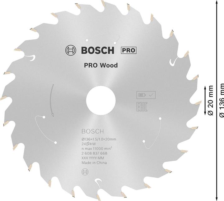 Produktbild Bosch Professional Zubehör PRO Wood cordless Kreissägeblatt, 136 x 1,5 x 20 mm