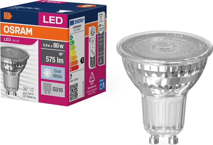 Productafbeelding Osram LED Spot Value PAR16 36° 6,9W neutraal wit GU10 4058075096660 als 80W (GU10, 6.90 W, 575 lm, 1 x, F)