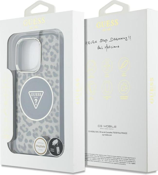 Immagine prodotto Guess HC IML Leopard Triangle Cord Strap Custodia MagSafe per iPhone 16 Pro Max - Marrone (Apple iPhone 16 Pro Max)