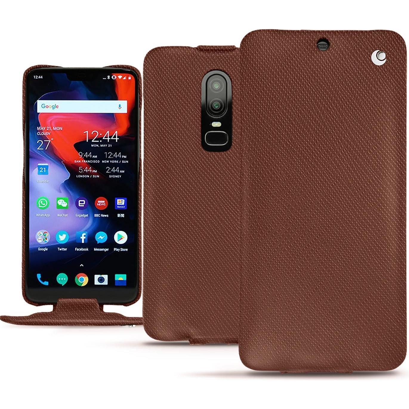Noreve Lederschutzhülle vertikal (OnePlus 6), Smartphone Hülle, Braun