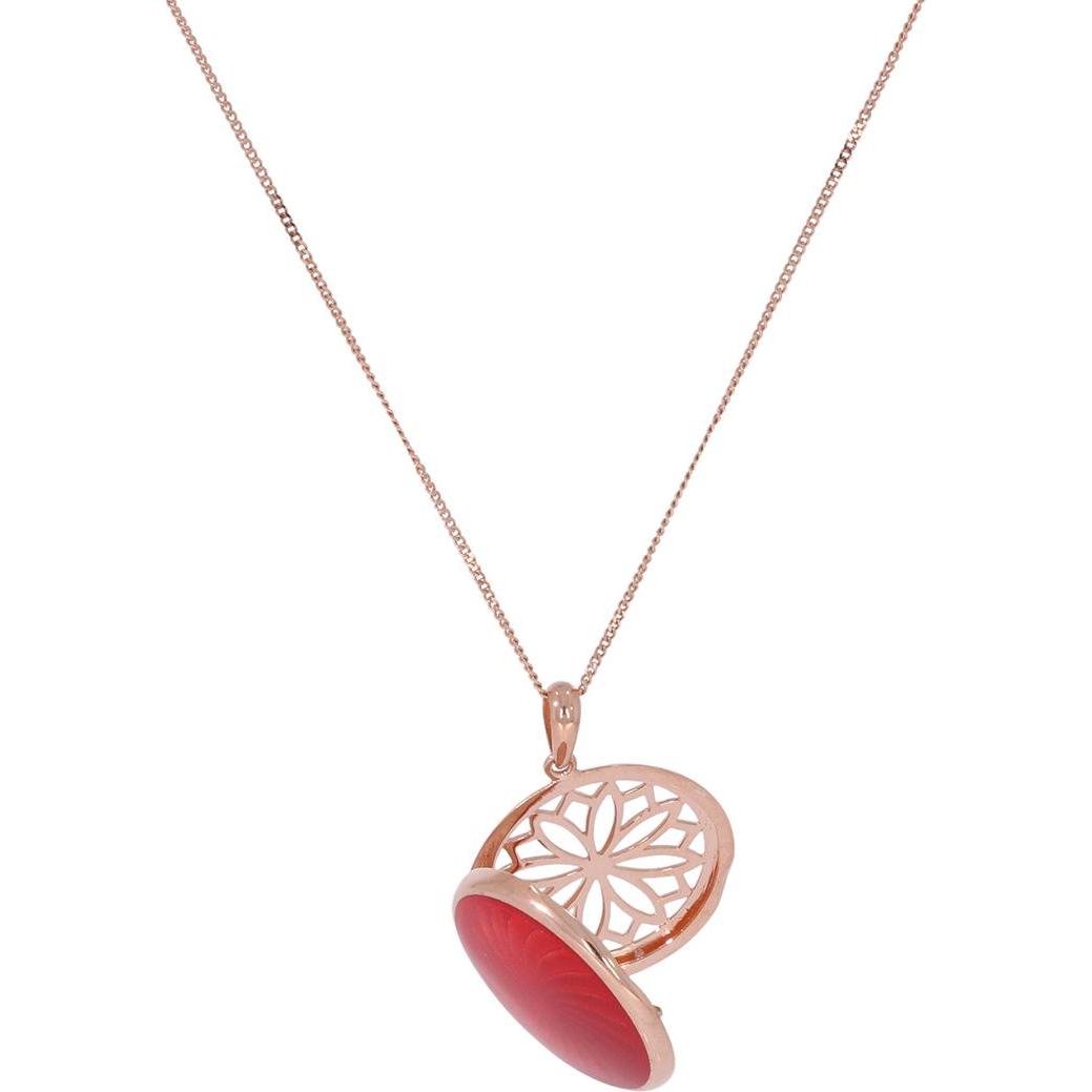 Thumbnail - Faberge, Halsschmuck, Kette "mit Medallion rot aus 925 Sterling Silber rosévergoldet", (925 Sterling Silber, 80 cm)