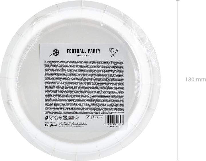 Produktbild Partydeco Einwegteller Fussball 18 cm, 6 Stück, Schwarz/Weiss (6 x)