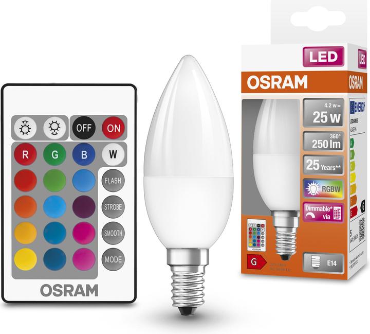 Image du produit Osram Lampes Led Retrofit Rgbw avec télécommande (E14, 25 W, 250 lm, 1 x, G)