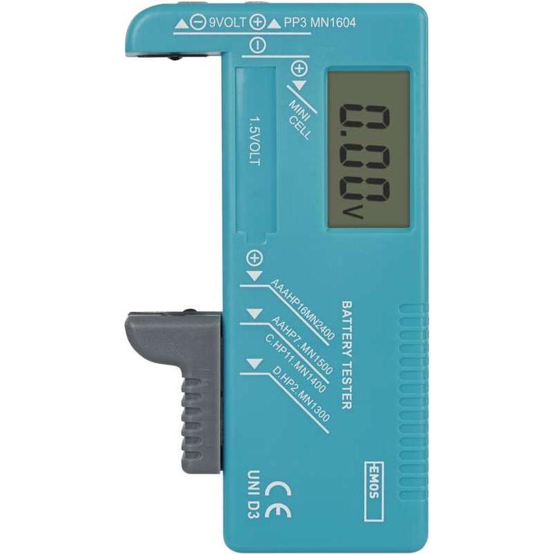 Emos Tester per batterie AA, AAA, C, D, 9V, batterie a bottone, Accessori pile + batterie, Blu