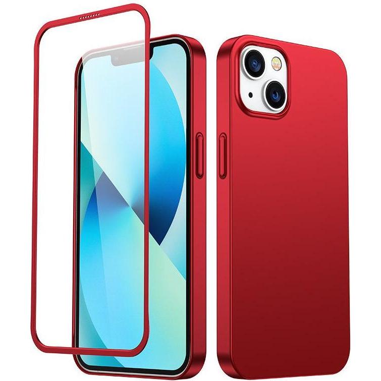 Joyroom 360 Full Case front and back cover for iPhone 13 + tempered glass screen protector red (JR-B (Apple iPhone 13), ...