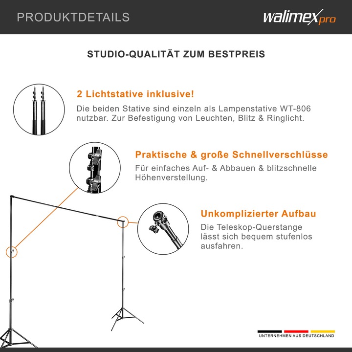Image du produit Walimex Système de fond de télescope 1,2 - 3m (120 cm, 256 cm)