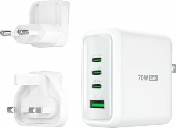 Immagine prodotto j5Create Caricabatterie USB-C® GaN 70W a 4 porte, Interno, AC, Bianco (70 W, 4 porte)