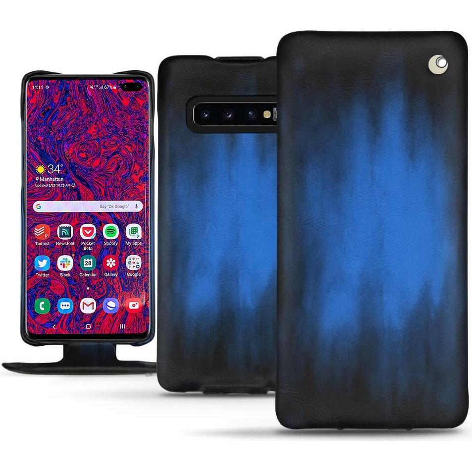 Noreve Lederschutzhülle vertikal (Samsung Galaxy S10+), Smartphone Hülle, Blau