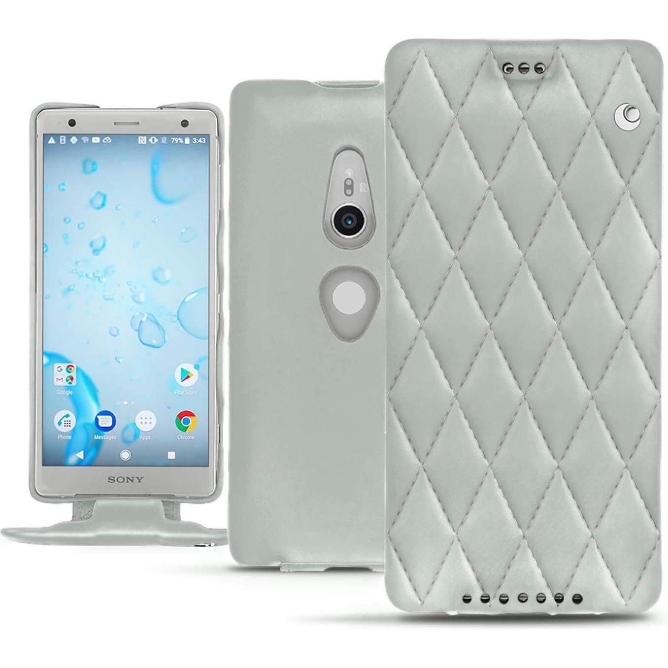 Noreve Lederschutzhülle vertikal (Sony Xperia XZ2), Smartphone Hülle, Grau