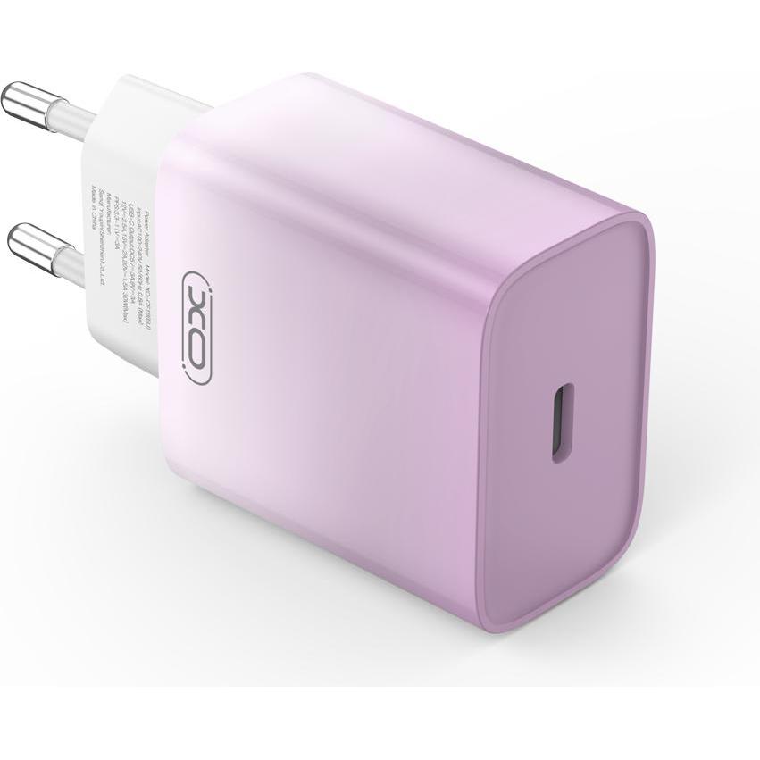 Thumbnail - xO Wandladegerät CE18 PD 30W 1x USB-C lila-weiss + Kabel USB-C - Lightning (30 W), USB Ladegerät, Violett