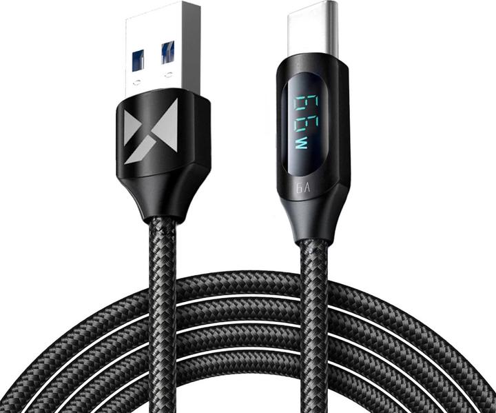Productafbeelding Wozinsky WUACC2 USB A - USB C kabel met display 66W 6A 2m - Zwart (2 m, USB 3.2 Gen 1, 66 W)