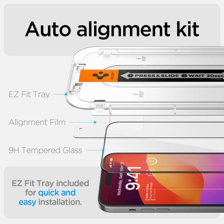Actual product image Spigen TEMPERED GLASS GLAS.TR "EZ FIT" FC 2-PACK IPHONE 15 BLACK (2 pcs., Apple iPhone 15)