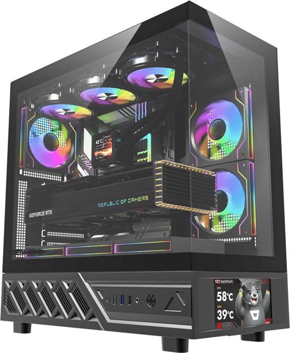 Produktbild Darkflash Tech DarkFlash DS950V computer case with display (black) + 6 fans (ATX, ITX, mATX)