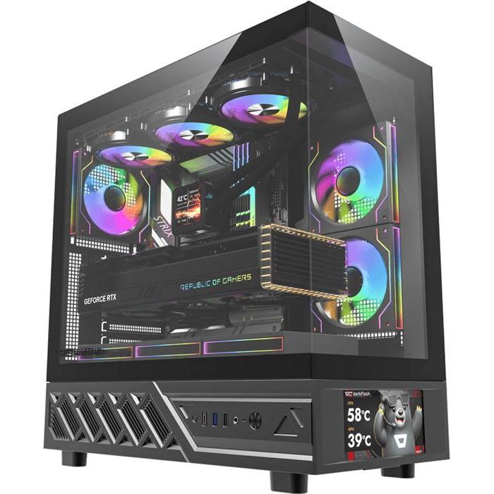 Darkflash Tech DarkFlash DS950V computer case with display (black) + 6 fans (ATX, Micro ATX (mATX), Mini-ITX), Case PC, Nero