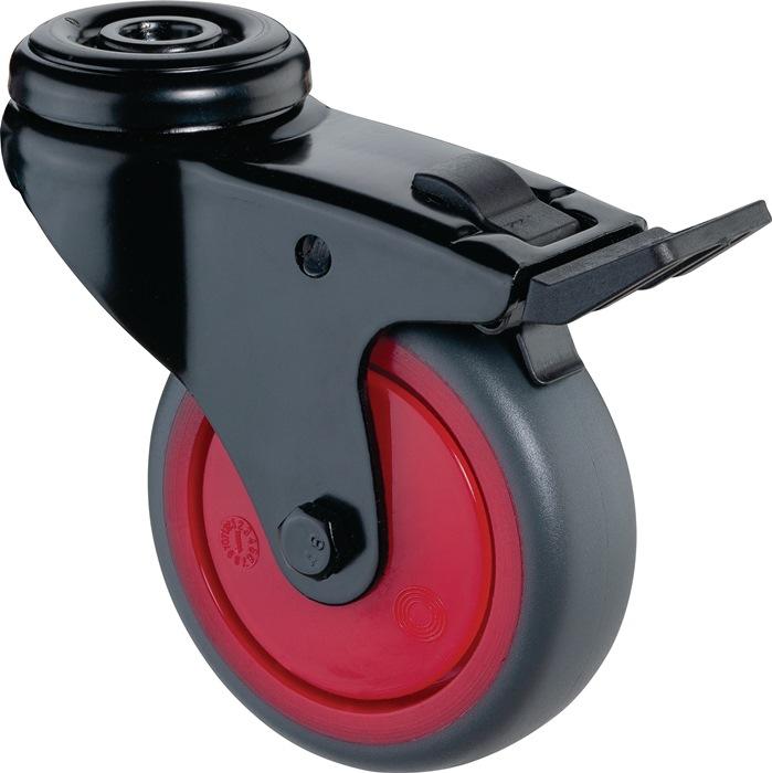 Actual product image BS Rollen Swivel castor with brake Wheel Ø 50 mm Load capacity 50 kg with total brake Rubber grey