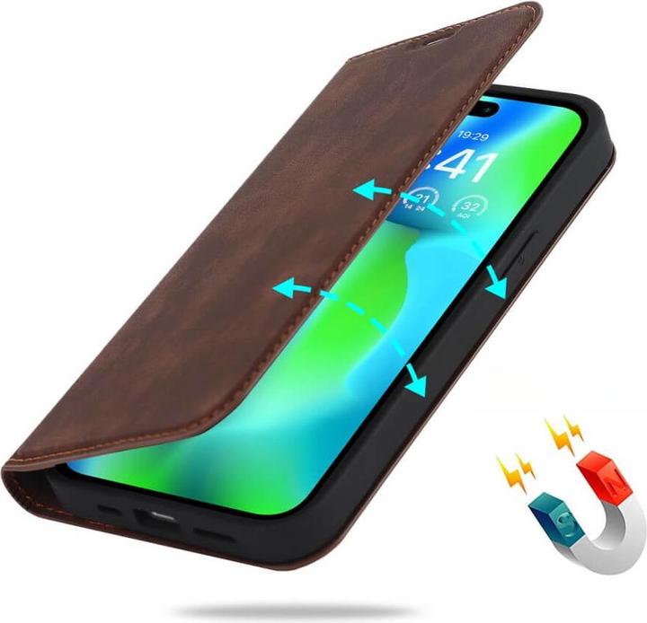 Actual product image Cover-Discount iPhone 15 Plus - MagSafe Flip Case RFID dark brown (Apple iPhone 15 Plus)