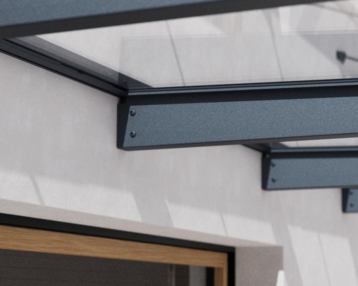 Actual product image Palram CANOPIA | Sophia XL 5X18 / 1.4X5.6 Door and Porch Awning Dark Grey Clear
