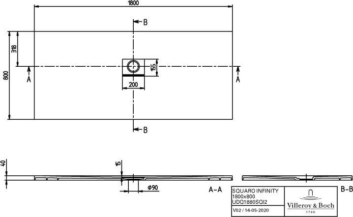 Produktbild Villeroy & Boch V&B Duschwanne SQUARO INFINITY R-eck1800x800x40mm anthrazit