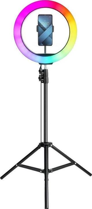 Produktbild Techonic Smart device OEM LED Ring Stream RGB Lampe 12" FULL COLOR mit Halterung für Handy + Stativ schwarz