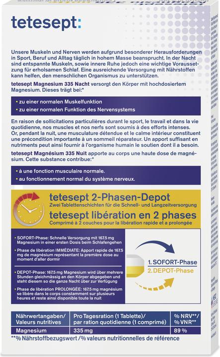 Image du produit Tetesept Magnésium 335 nuit Comprimés à libération prolongée (30 pièce(s), Cachets, 53 g)