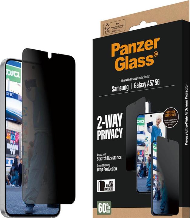 Actual product image PanzerGlass Privacy Displayschutz Samsung Galaxy A57 Ultra-Wide Fit EasyAligner (1 pcs., Samsung Galaxy A57)
