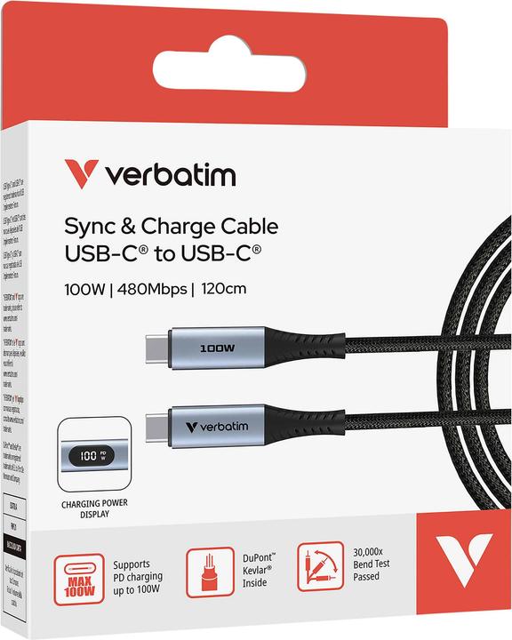 Actual product image Verbatim Sync & Charge USB C to USB C 100W Display 120 cm (1.20 m, USB 2.0, 100 W)