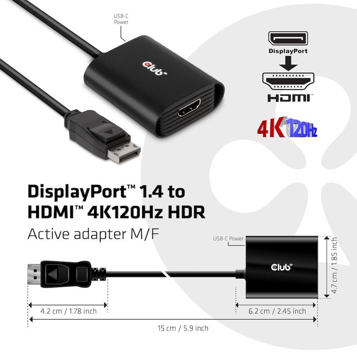 Actual product image Club 3D Adapter DP 1.4 to HDMI 4K120Hz HDR Active Adapter (HDMI, 6.20 cm)